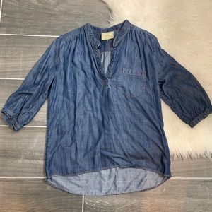 Anthro Elevenses chambray denim VNeck pullover top
